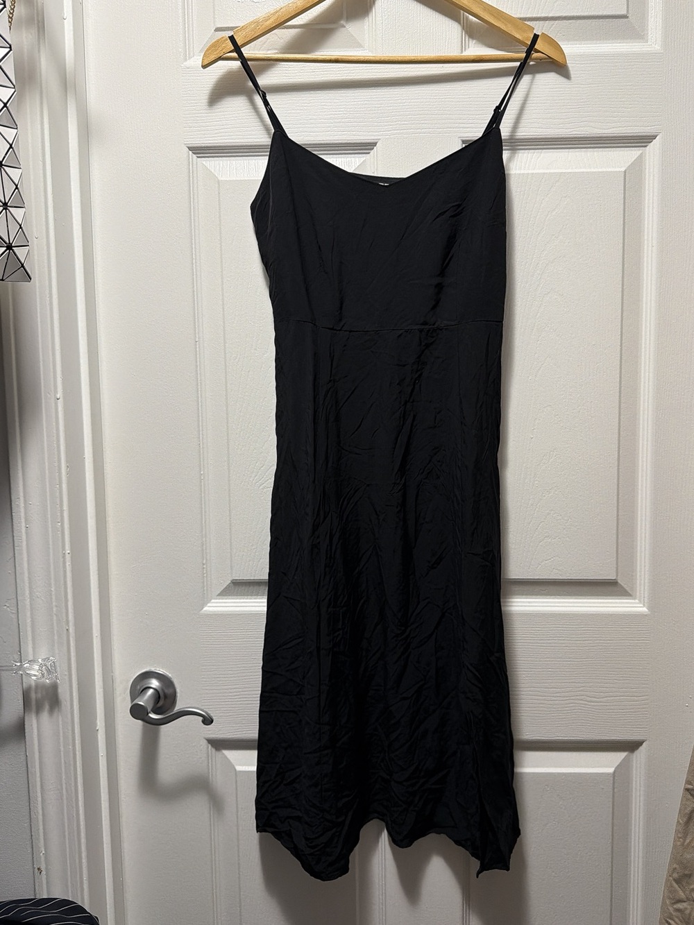 Uniqlo Black Midi Slip Dress with Spaghetti Straps